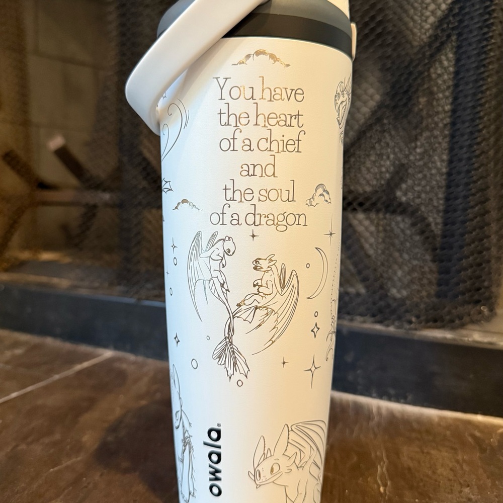 Owala White Dragon Design Water Bottle 40oz